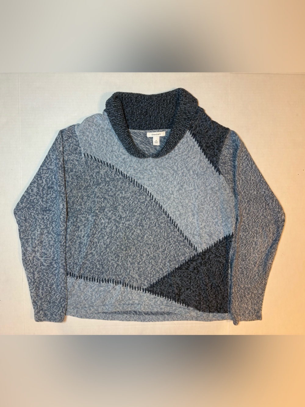 Dress Barn Ramie & Cotton Cowl Neck Blue Color-block Pullover Sweater Size M